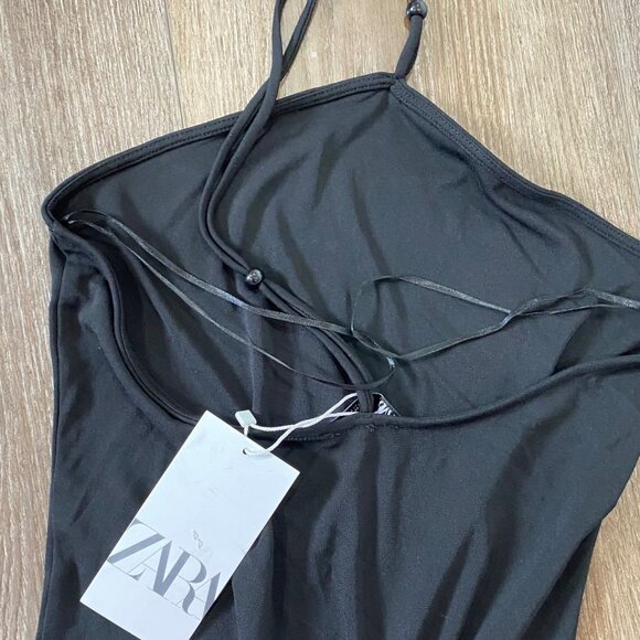 Zara NWT Asymmetrical Black Bodysuit With Spaghetti Straps  womens Size M - Picture 4 of 5